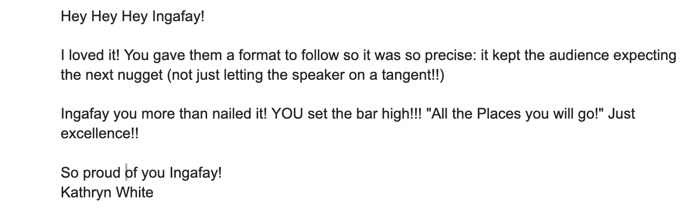  Screen shot of a testimonial from  Kathryn White